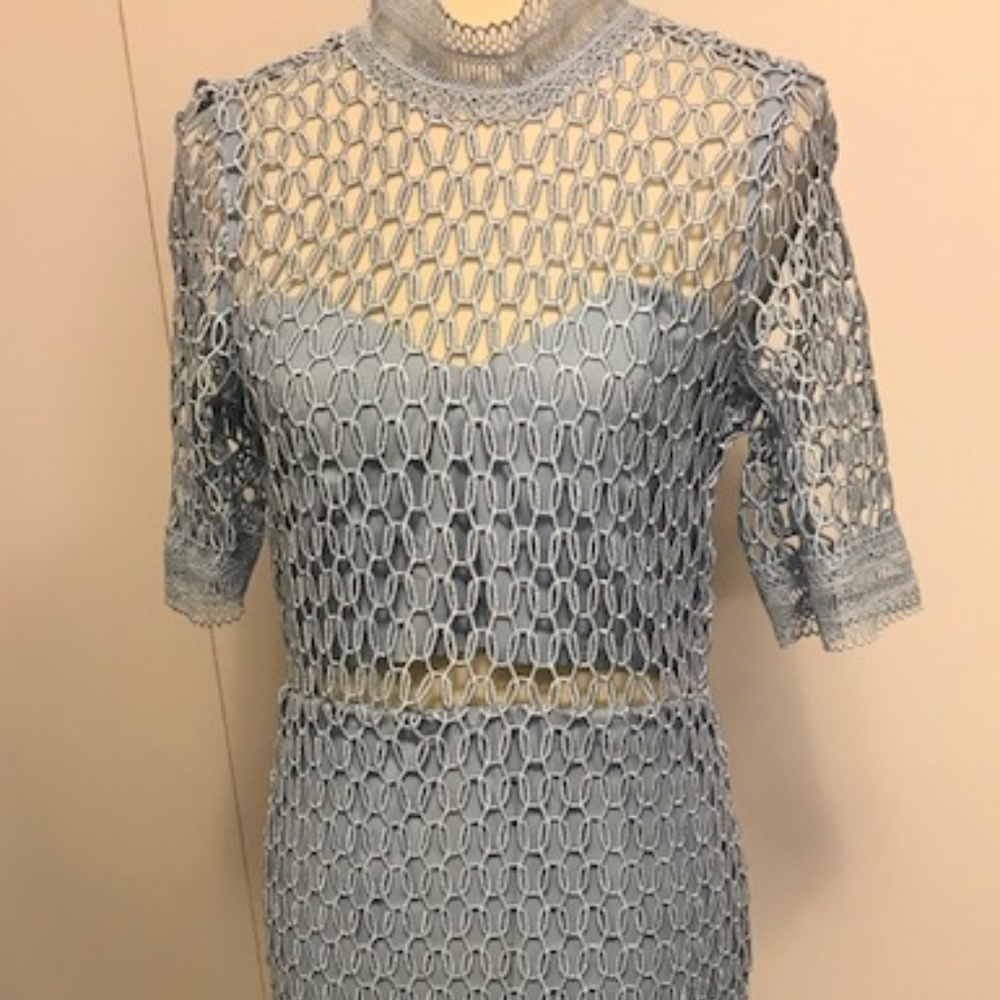 Bardot Blue Crochet Lace Mermaid Dress